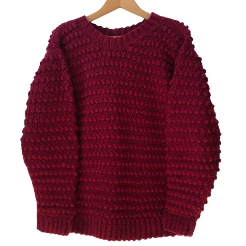 Vtg Hand Knit Bobble Pompom Popcorn Wool Sweater